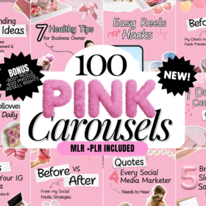 100 Aesthetic Pink Instagram Carousel Templates – Editable Canva PLR & MRR Bundle